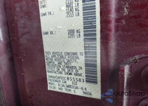 2012 Nissan Maxima 3.5 Sv from USA, damaged, VIN 1N4AA5AP1CC855583